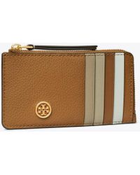 Tory Burch - Robinson Pebbled Top-Zip Card Case - Lyst
