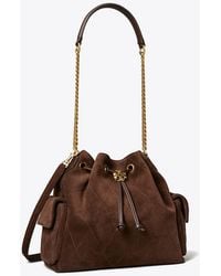 Tory Burch - Charlie Quilted Suede Drawstring Shoulder Bag - Lyst