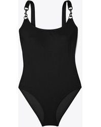 Tory Burch Printed Clip Tank Swimsuit in White | Lyst