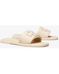 Tory Burch - Double T Leather Slides - Lyst