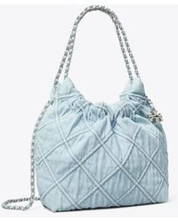 Tory Burch - Mini Fleming Soft Denim Hobo Bag, One Size - Lyst