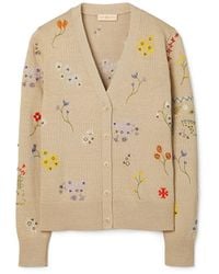 Tory Burch Floral Embroidered Cardigan - Natural