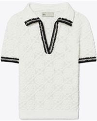 Tory Burch - Cotton Pointelle Knitted Polo Shirt - Lyst