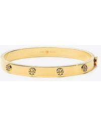 Tory Burch - Miller Rose Goldtone Logo Stud Hinged Bangle Bracelet - Lyst