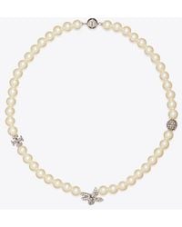 Tory Burch - Moondance Pavé Flower Pearl Necklace - Lyst