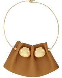 Tory Burch Fluted Leather Collar Necklace - Brown