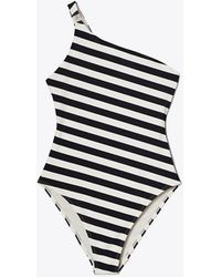 Tory Burch - One Shoulder Striped Swimsuit - Lyst