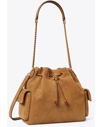 Tory Burch - Charlie Quilted Suede Drawstring Shoulder Bag, One Size - Lyst