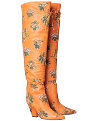 Tory Burch Lila Embroidered Over-the-knee Scrunch Boot - Orange