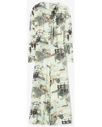 Tory Burch - Printed Viscose Bow Dress - Lyst