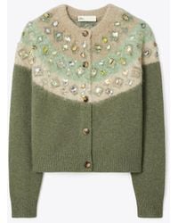 Tory Burch - Embellished Fair Isle Wool-Blend Cardigan - Lyst