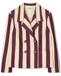 tory burch leather trimmed linen jacket