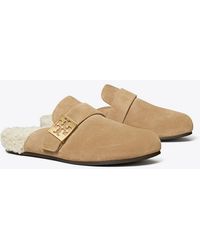 Tory Burch - Suede Faux Shearling-Lined Mules - Lyst