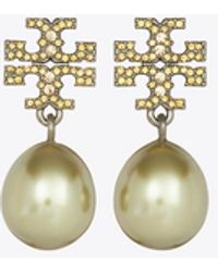 Tory Burch - Moondance Pearl And Pavé Drop Earring - Lyst