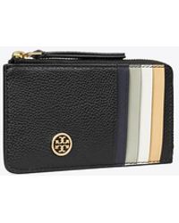 Tory Burch - Robinson Pebbled Top-Zip Card Case - Lyst