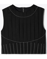 Tory Burch - Wool Twill Pleated Top - Lyst