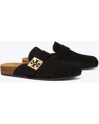 Tory Burch - Suede Slip-On Mules Logo Hardware - Lyst