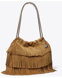 Tory Burch - Fleming Suede Fringe Hobo Bag, One Size - Lyst