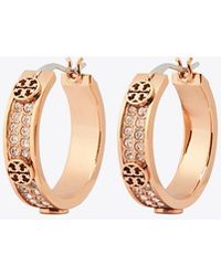 Tory Burch - Small Icon Pavé Hoop Earrings, One Size - Lyst