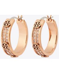 Tory Burch - Small Icon Pavé Hoop Earrings, One Size - Lyst
