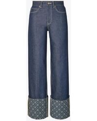 Tory Burch - T Monogram Contrast Cuff Straight Leg Jean - Lyst