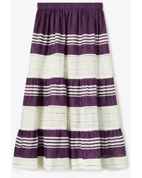 Tory Burch - Striped Cotton Midi Skirt - Lyst