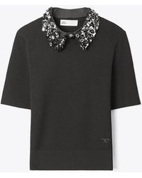 Tory Burch - Embellished Collar Short-Sleeve Top - Lyst