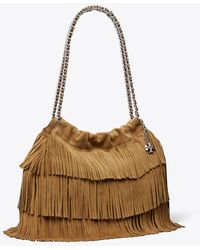 Tory Burch - Fleming Suede Fringe Hobo Bag - Lyst