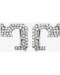 Tory Burch - Runway Pavé Serif T Clip-On Earrings, One Size - Lyst