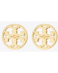 Tory Burch - 16k Yellow-gold-plated Logo Circle Stud Earrings - Lyst