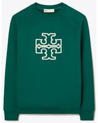 Tory Burch - Damen Rundhalstop Aus Merinofrottee Mit Raglanärmeln Und Logo - Lyst