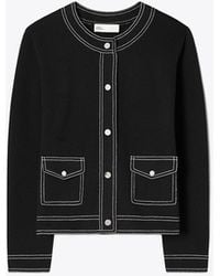 Tory Burch - Topstitch Wool Cardigan - Lyst