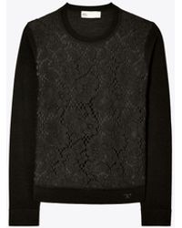 Tory Burch - Lace-Front Wool Sweater - Lyst