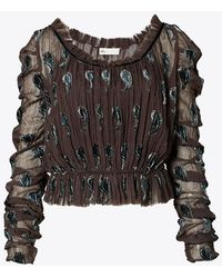 Tory Burch - Ruched Velvet Top - Lyst