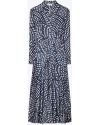 Tory Burch - Printed Pleated Silk Twill Dress - Lyst