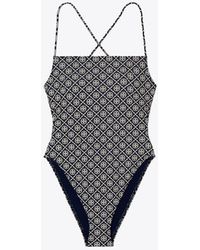 Tory Burch - Printed Tie-back One-piece Swimsuit - Lyst