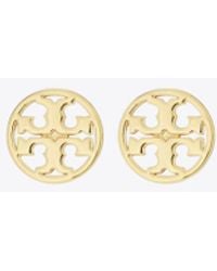 Tory Burch - 16k Yellow-gold-plated Logo Circle Stud Earrings - Lyst