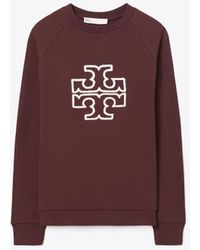 Tory Burch - Damen Rundhalstop Aus Merinofrottee Mit Raglanärmeln Und Logo - Lyst