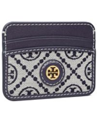 Tory Burch Leather T Monogram Card Case Key Ring in Grey (Blue 