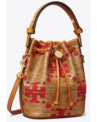 Tory Burch - T Monogram Straw Mini Bucket Bag - Lyst