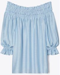 Tory Burch - Linen Ruffle Top - Lyst