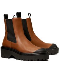 Tory Burch Leather Equestrian Link Chelsea Boot in Black | Lyst
