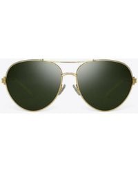 Tory Burch T-monogram Round Metal & Plastic Sunglasses In Gold