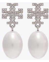Tory Burch - Moondance Pearl And Pavé Drop Earring - Lyst