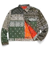 Kapital Flannel Reversible Bandana 1st Jacket Khaki X Orange - Multicolor