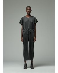Pleats Please Issey Miyake Sleeveless Shiny Stripes Jumpsuit - Black