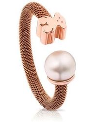 Tous Rose Ip Steel And Rose Vermeil Silver Icon Mesh Ring With 0,65cm Pearl - Multicolor