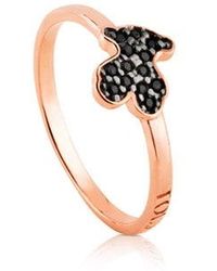 Tous Rose Vermeil Silver Motif Ring With Spinels Bear Motif - Multicolor