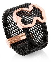 Tous Black Ip Steel And Rose Vermeil Silver Icon Mesh Ring - Multicolor