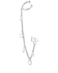 Tous Silver Oceaan Color Hoop Earrings With Pearls And Gemstones - Metallic